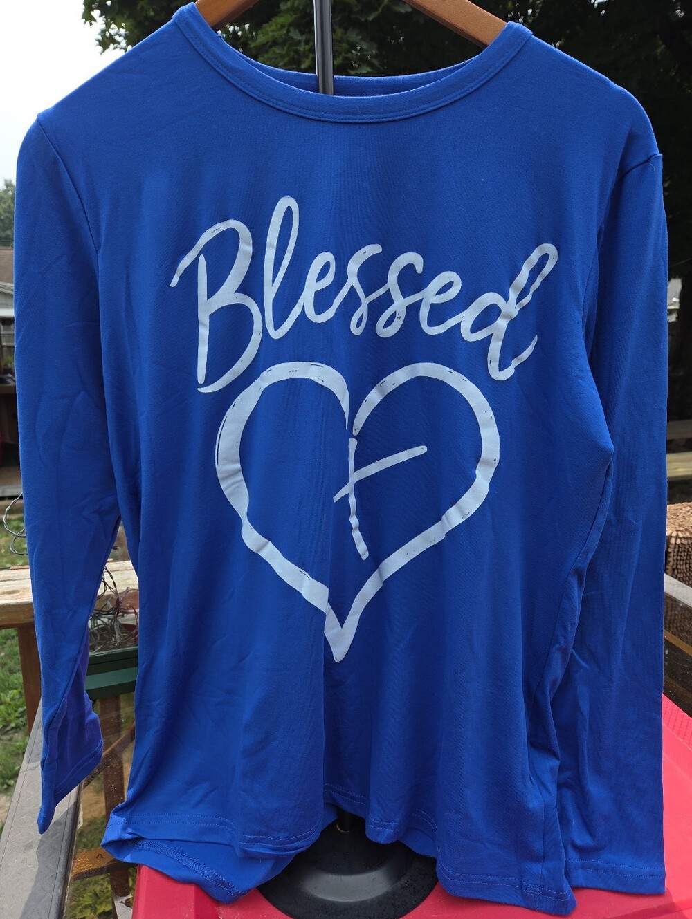 Blessed Heart Graphic Long Sleeve Tee - Blue & White